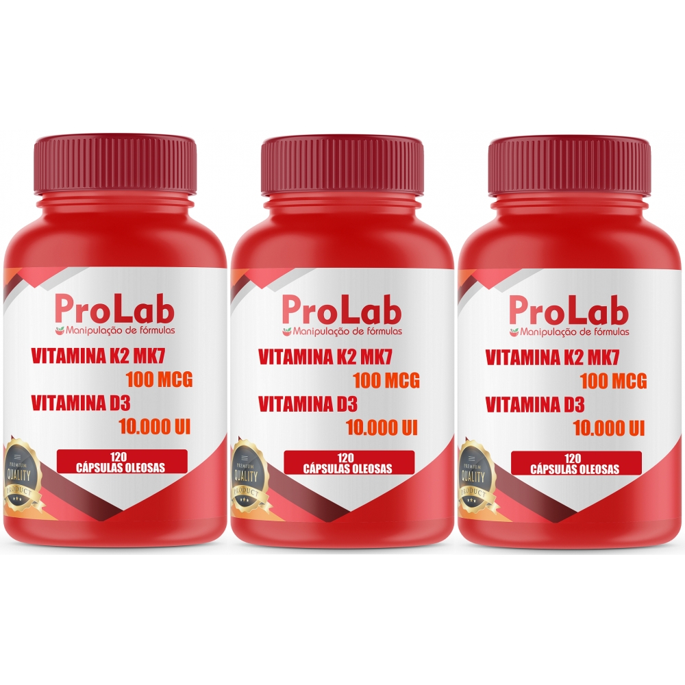Vit K2 Mk7 100mcg+ Vit D3 10.000ui 120 Cps Oleosas Kit 3 Und